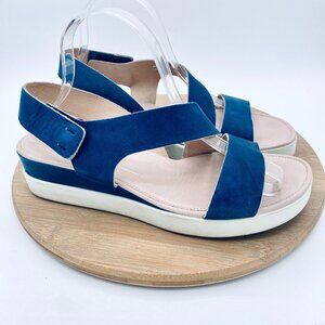Ecco Touch Sandals Womens 11 Blue Leather Ankle Strap Peep Sporty